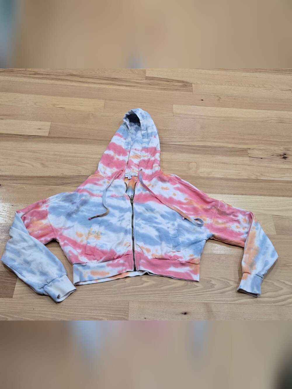 Young Fabulous & Broke Pastel Tie-Dye Crop Hoodie in Pink, Orange & Cream Size S